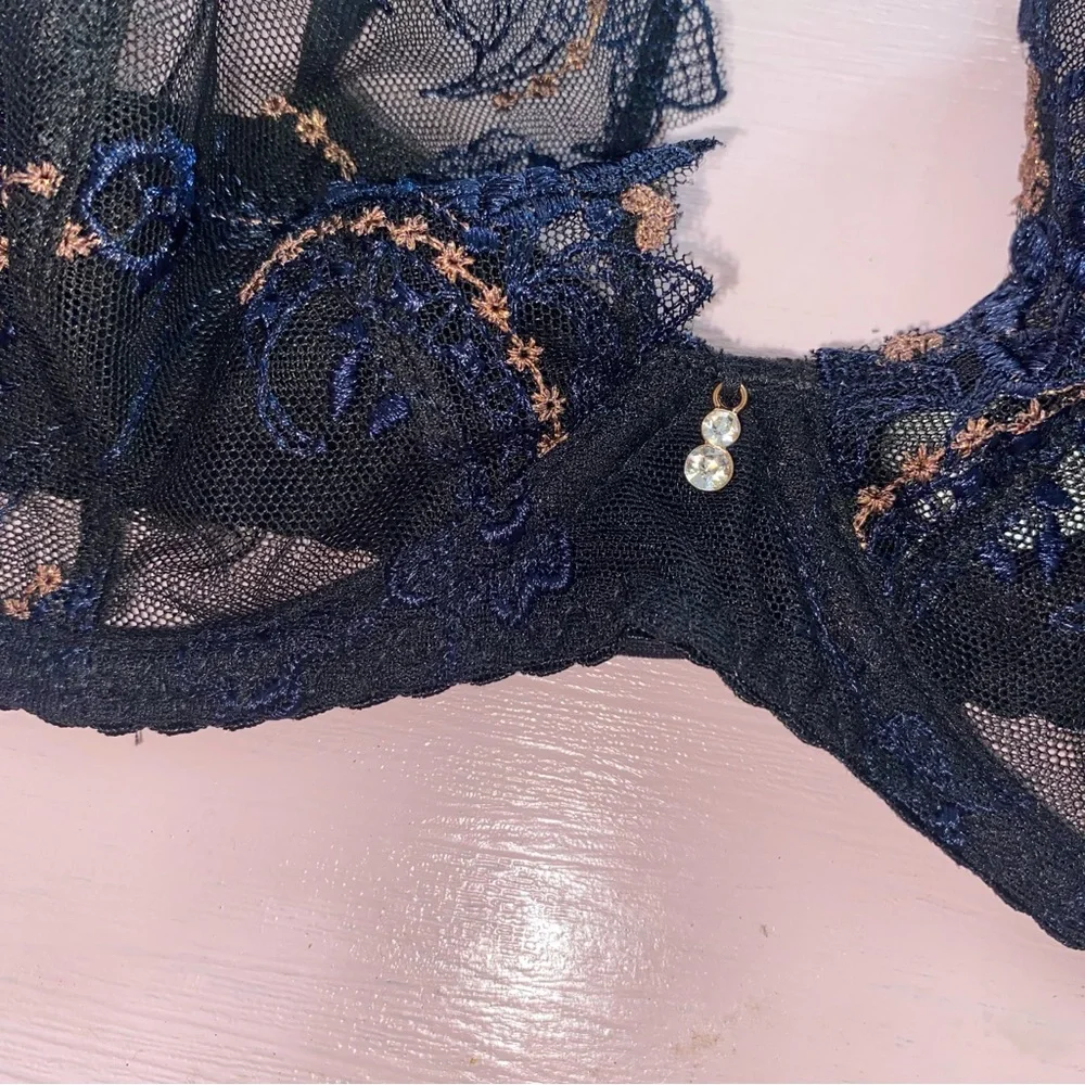 NWT $289 Aubade Amour Precieux Plunge Bra Cosmic Blue 36C Without Necklace New - Picture 15 of 16